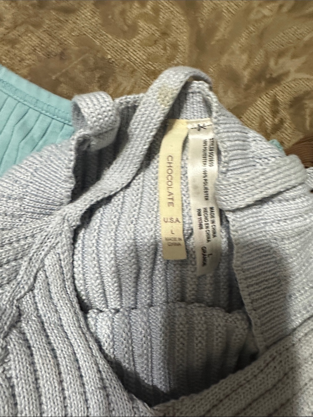 Chocolate Light Blue Ribbed Knit Cami Set - Picture 5 of 7